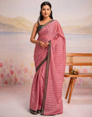 Ready To Wear Rose Pink Linen Printed Saree