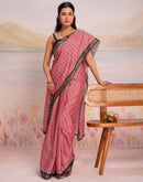 Ready To Wear Rose Pink Linen Printed Saree