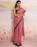 Ready To Wear Rose Pink Linen Printed Saree