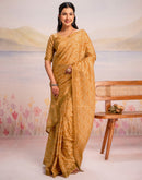 Ready To Wear Light Mustard Linen Printed Saree
