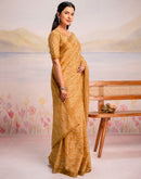 Ready To Wear Light Mustard Linen Printed Saree