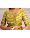 Ready To Wear Lime Yellow Linen Printed Saree