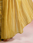Ready To Wear Lime Yellow Linen Printed Saree
