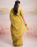 Ready To Wear Lime Yellow Linen Printed Saree