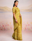 Ready To Wear Lime Yellow Linen Printed Saree