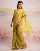 Ready To Wear Lime Yellow Linen Printed Saree