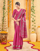 Pink Silk Woven Banarasi Saree