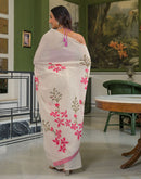 Beige Linen Floral Printed Saree