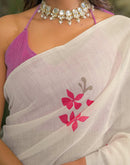 Beige Linen Floral Printed Saree