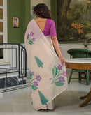 Beige Linen Floral Printed Saree