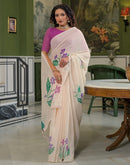 Beige Linen Floral Printed Saree