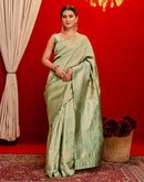 Mint Green Silk Woven Banarasi Saree