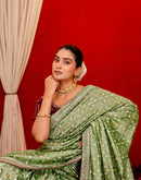 Light Mehandi Green Silk Bandhani Printed Saree