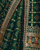 Dark Green Silk Bandhani Printed Saree