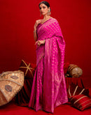 Dark Pink Silk Woven Banarasi Saree