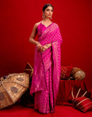 Dark Pink Silk Woven Banarasi Saree