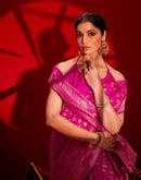 Dark Pink Silk Woven Banarasi Saree