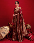 Maroon Silk Woven Banarasi Saree