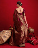 Maroon Silk Woven Banarasi Saree