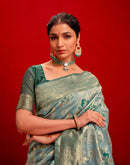 Light Blue Chanderi Cotton Woven Banarasi Saree