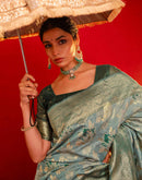 Light Blue Chanderi Cotton Woven Banarasi Saree