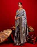 Light Purple Chanderi Cotton Woven Banarasi Saree