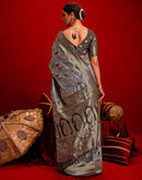 Grey Chanderi Cotton Woven Banarasi Saree