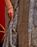 Grey Chanderi Cotton Woven Banarasi Saree
