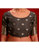 Grey Chanderi Cotton Woven Banarasi Saree