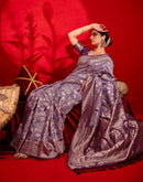 Magenta Chanderi Cotton Woven Banarasi Saree