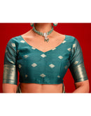 Dusty Blue Chanderi Cotton Woven Banarasi Saree