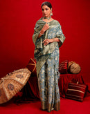 Dusty Blue Chanderi Cotton Woven Banarasi Saree