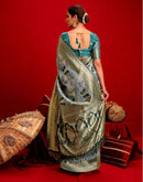 Dusty Blue Chanderi Cotton Woven Banarasi Saree