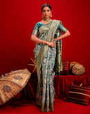 Dusty Blue Chanderi Cotton Woven Banarasi Saree
