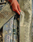 Dusty Blue Chanderi Cotton Woven Banarasi Saree