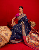 Navy Blue Silk Woven Paithani Saree