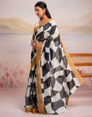 Ready To Wear White Linen Printed Saree