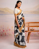 Ready To Wear White Linen Printed Saree