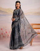 Ready To Wear Navy Blue Linen Printed Saree