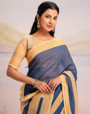 Ready To Wear Blue Linen Printed Saree