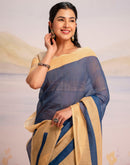 Ready To Wear Blue Linen Printed Saree