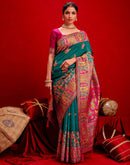 Teal Green Silk Woven Paithani Saree