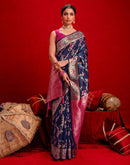 Navy Blue Silk Woven Banarasi Saree