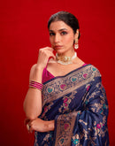 Navy Blue Silk Woven Banarasi Saree