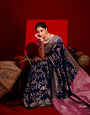 Navy Blue Silk Woven Banarasi Saree