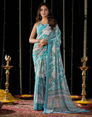Dusty Blue Georgette Printed Saree