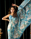 Dusty Blue Georgette Printed Saree