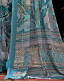 Dusty Blue Georgette Printed Saree