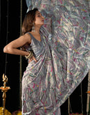Grey Georgette Printed Saree