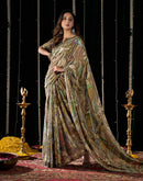 Olive Green Georgette Printed Saree